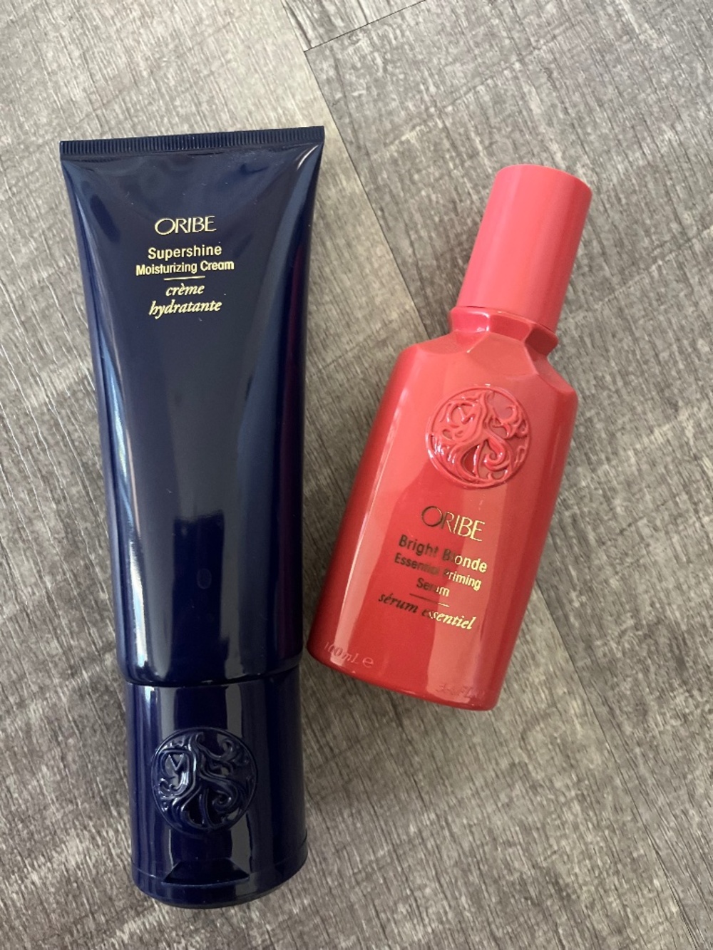 Oribe Bright Blonde Priming Serum and Supershine Moisturizing cream